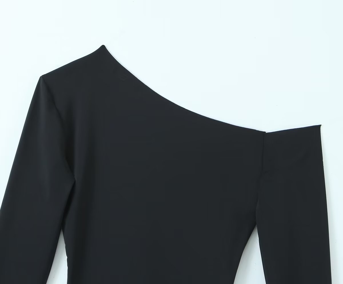 Women’s Black Asymmetric Off Shoulder Ruched Sweater