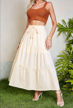 Women's High Waist Long Skirt Stock Solid Color Cotton Linen Elastic Waist Large Swing Draped Dress Women