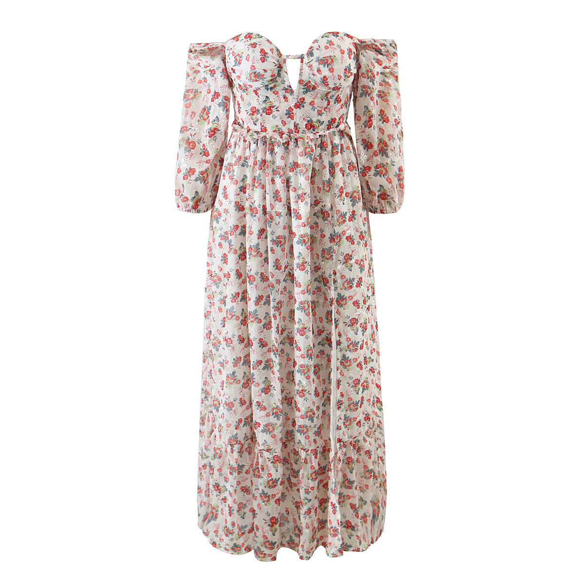 Women's Off-Shoulder Floral Embroidered Split Dress