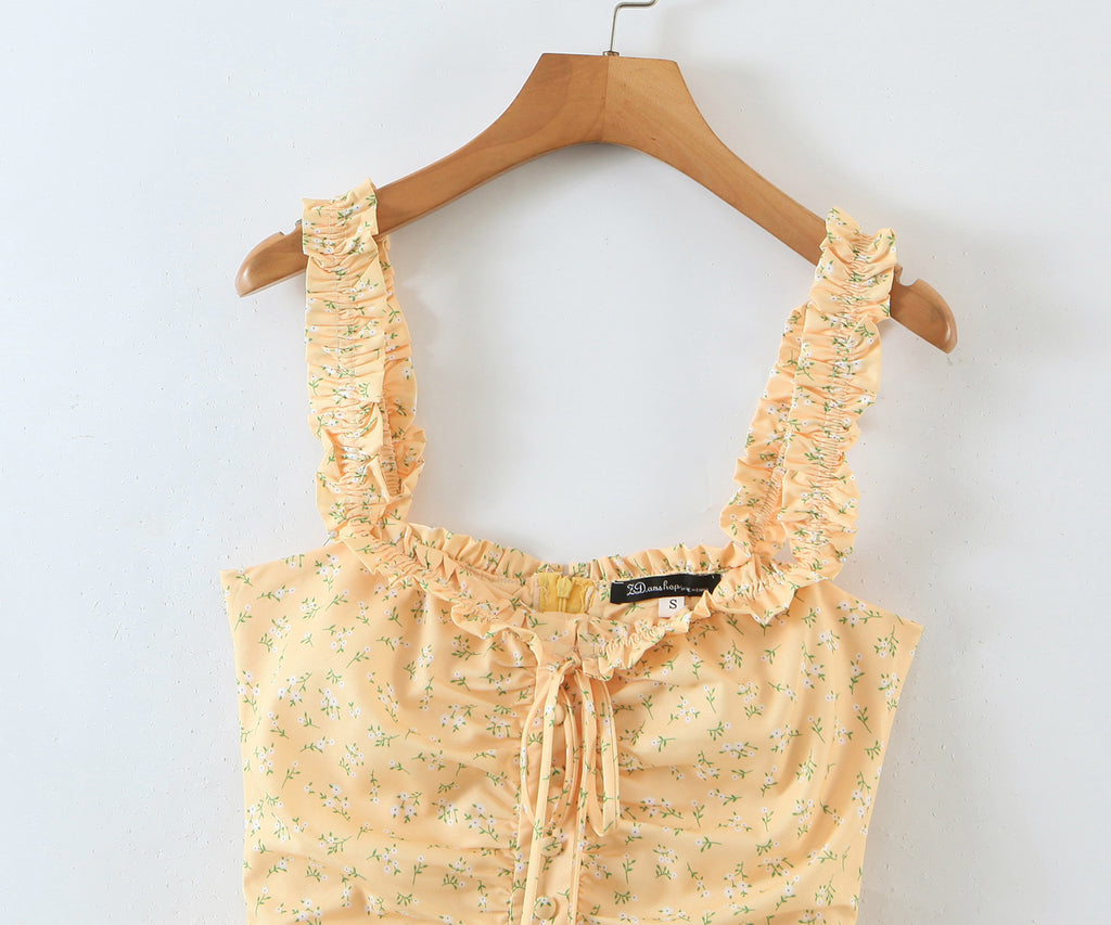 Off-Neck Ruffled Dress Vacation Fresh Printed Short