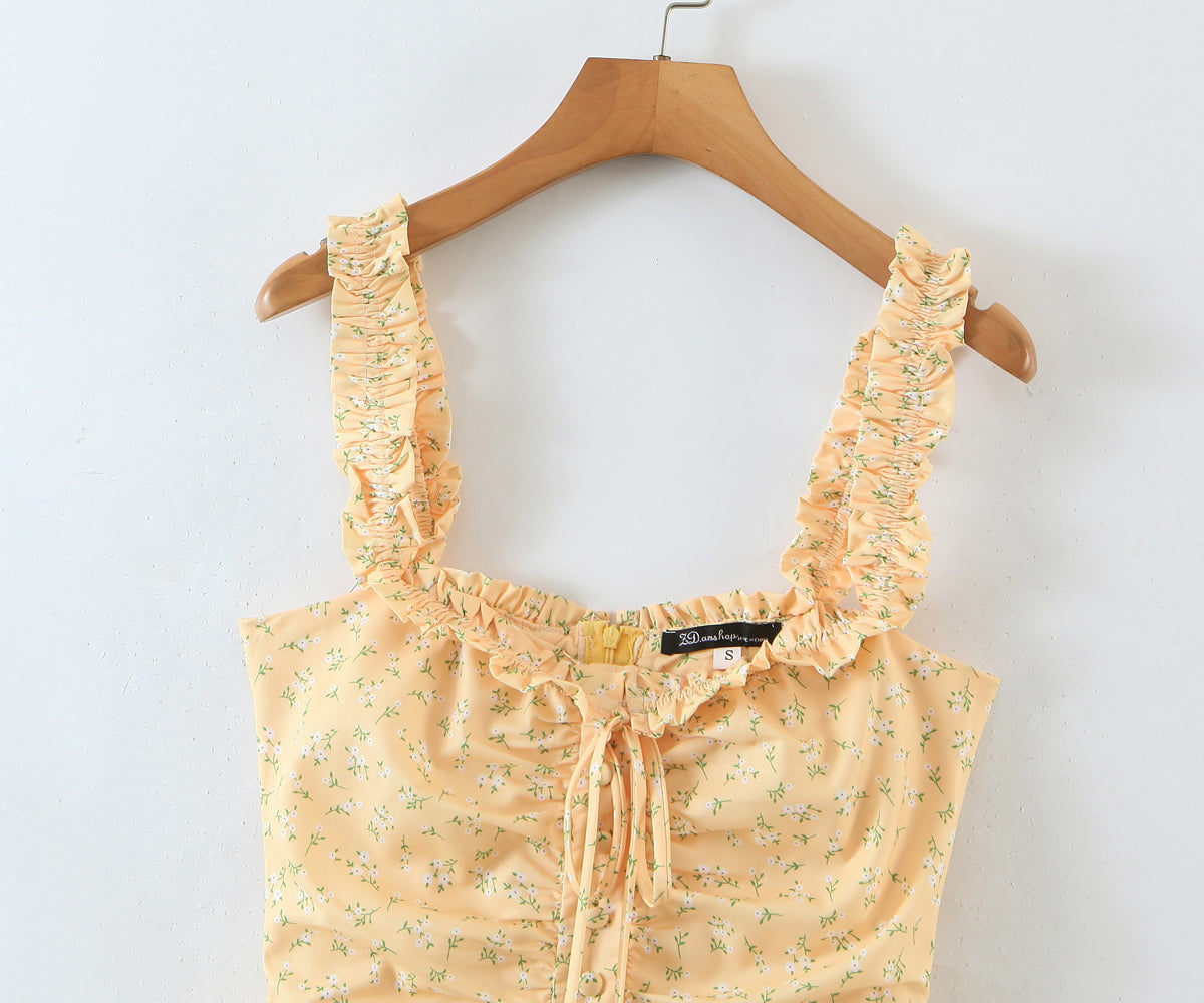 Off-Neck Ruffled Dress Vacation Fresh Printed Short