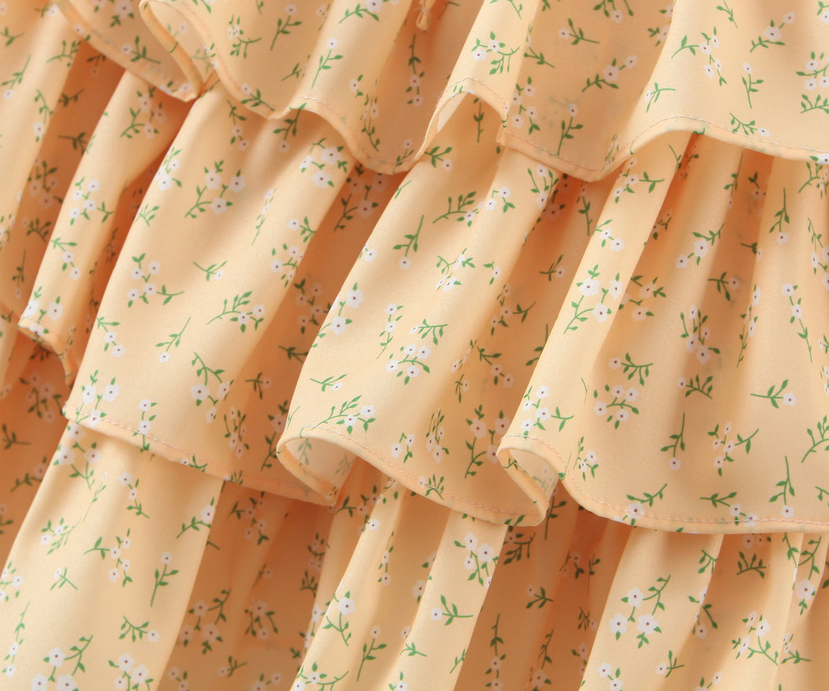 Off-Neck Ruffled Dress Vacation Fresh Printed Short