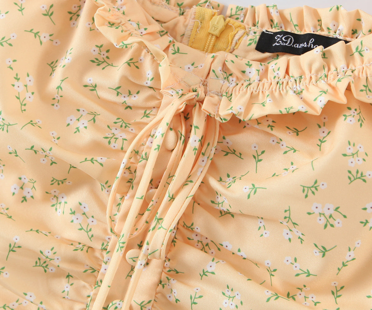 Off-Neck Ruffled Dress Vacation Fresh Printed Short