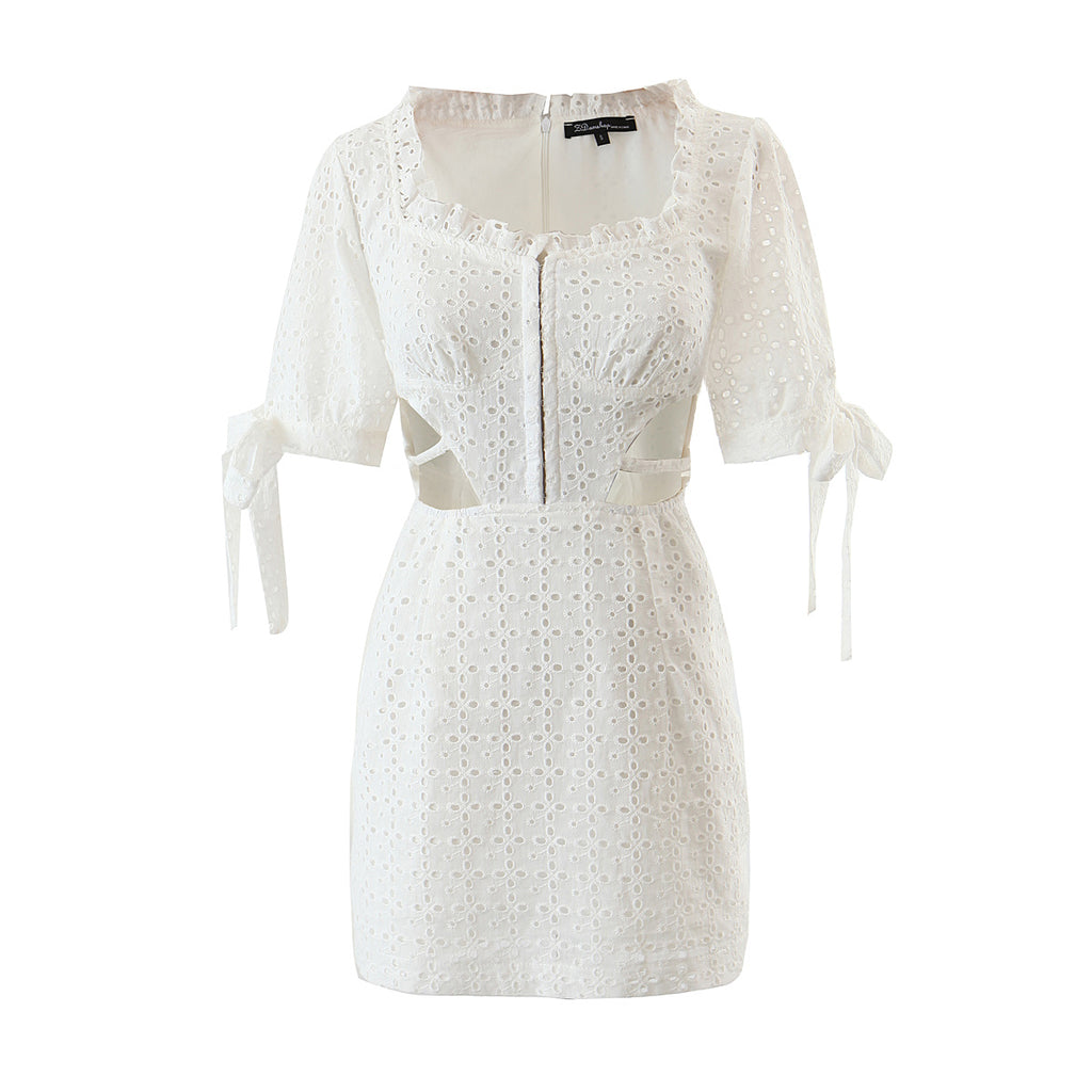 Women's Embroidered Lace Cutout Bodycon Mini Dress