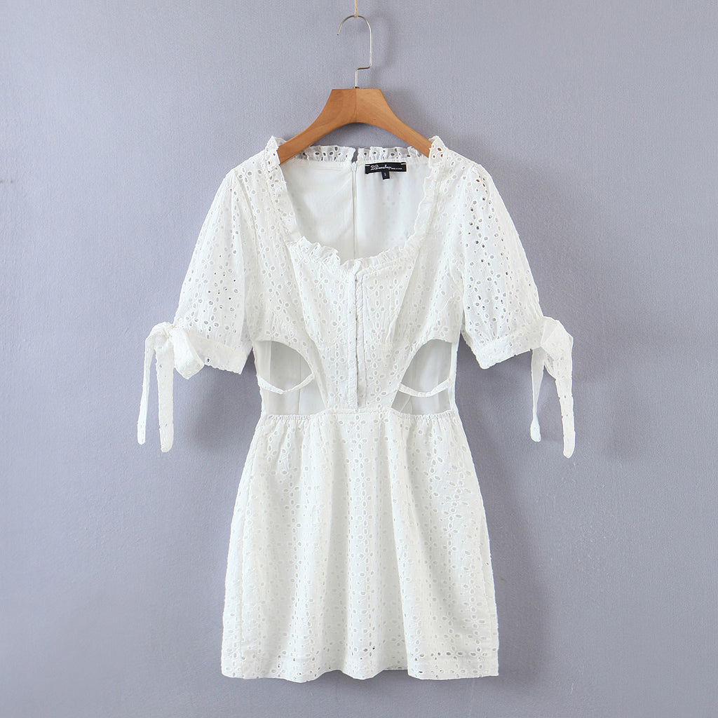 Women's Embroidered Lace Cutout Bodycon Mini Dress
