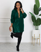Solid Color Sequ Loose Shirt Dress