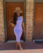 Women's Sleeveless Crew-Neck Bodycon Midi Dress