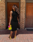 Women's Sleeveless Crew-Neck Bodycon Midi Dress