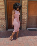 Women's Sleeveless Crew-Neck Bodycon Midi Dress