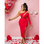 Women's One Shoulder Mesh Long Sleeve Slit Maxi Dress