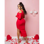 Women's One Shoulder Mesh Long Sleeve Slit Maxi Dress