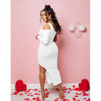 Women's One Shoulder Mesh Long Sleeve Slit Maxi Dress