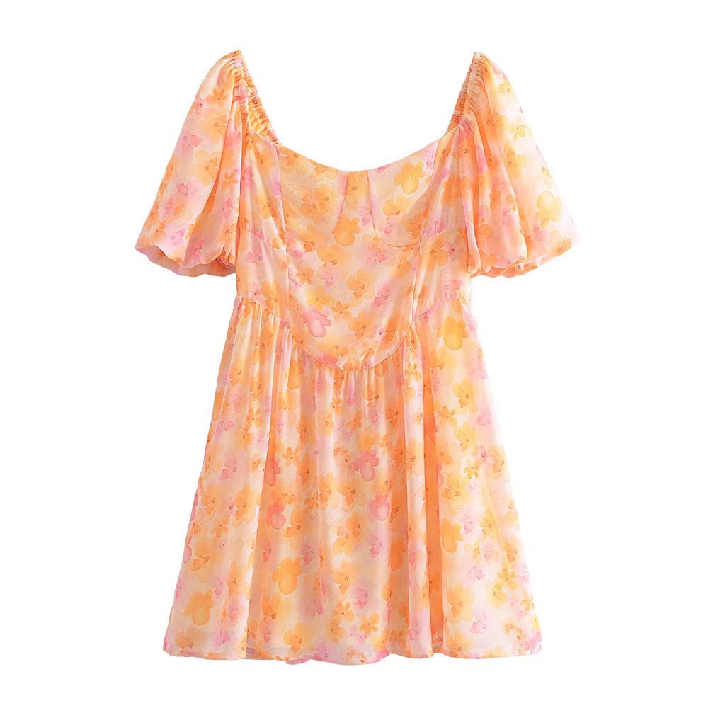 Chiffon Dream Printed Tape Lining Slim Dress