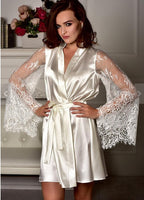Sexy Lingerie Lace See through Long Sleeve Imitation Ice Silk Robe