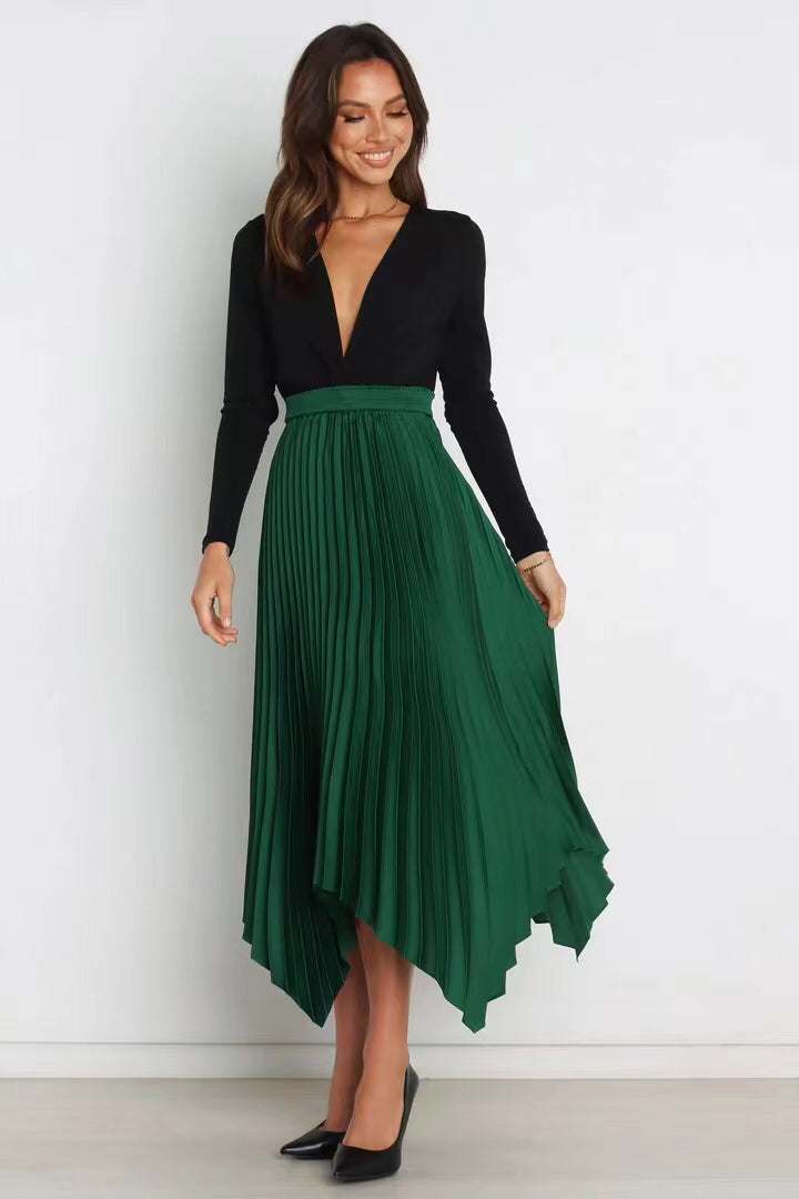 Women's Solid Color Sun Pleated Elastic High Waist Casual All Matching Women Clothing Dress