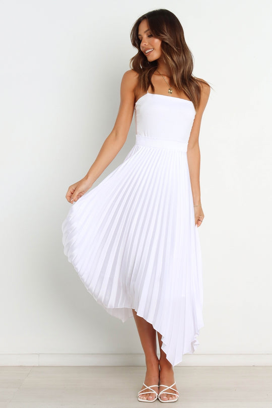 Women's Solid Color Sun Pleated Elastic High Waist Casual All Matching Women Clothing Dress