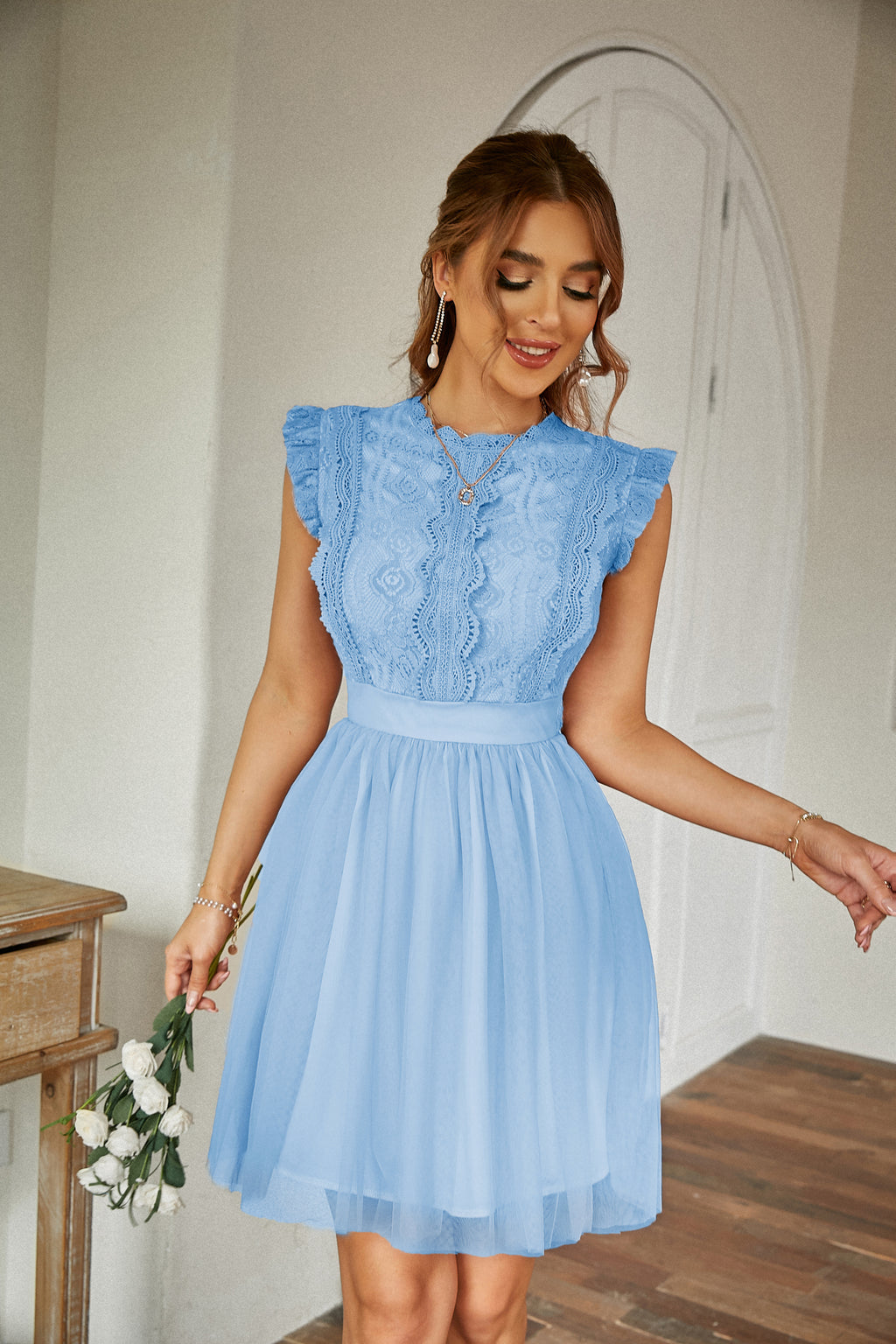 Women's Ruffle-Trim Crew-Neck Dress