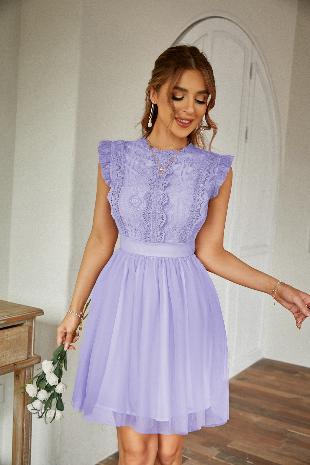 Women's Ruffle-Trim Crew-Neck Dress