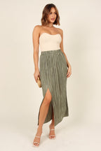 Spring Summer Elastic Waist Box Pleat Split Tight Skirt