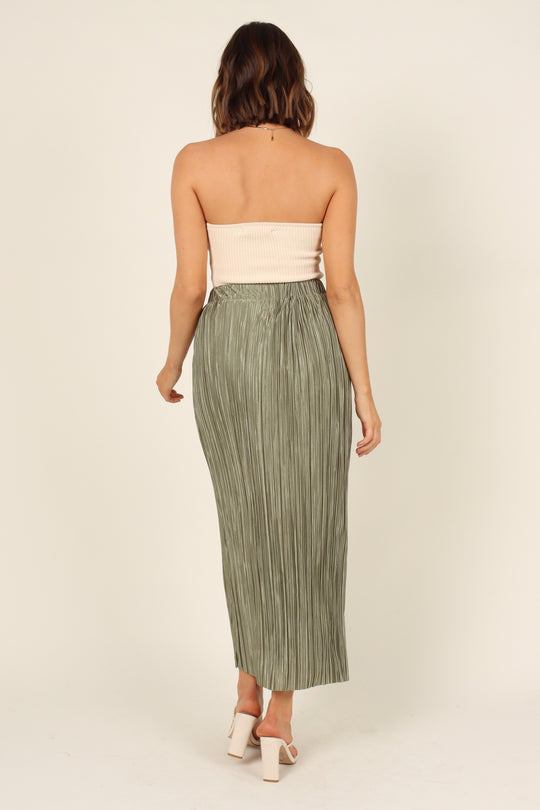 Spring Summer Elastic Waist Box Pleat Split Tight Skirt