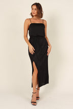Spring Summer Elastic Waist Box Pleat Split Tight Skirt