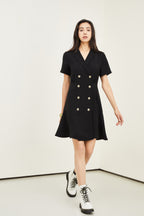 Women's Button-Front Collared Waist-Defined Dress