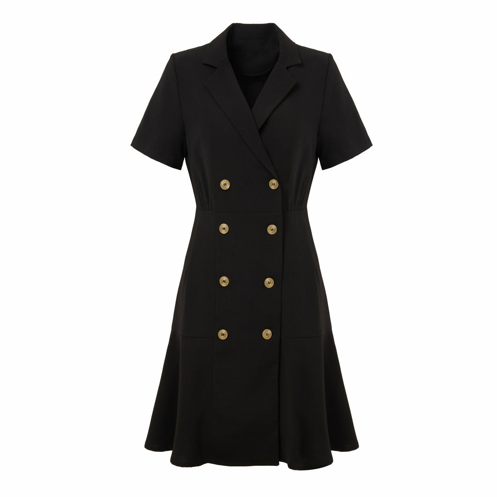 Women's Button-Front Collared Waist-Defined Dress