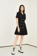 Women's Button-Front Collared Waist-Defined Dress