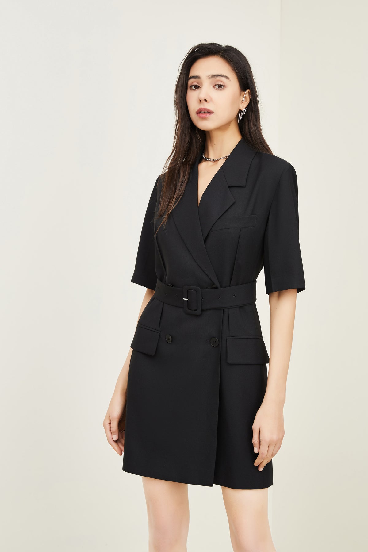 Women's Belted Collared Mini Dress