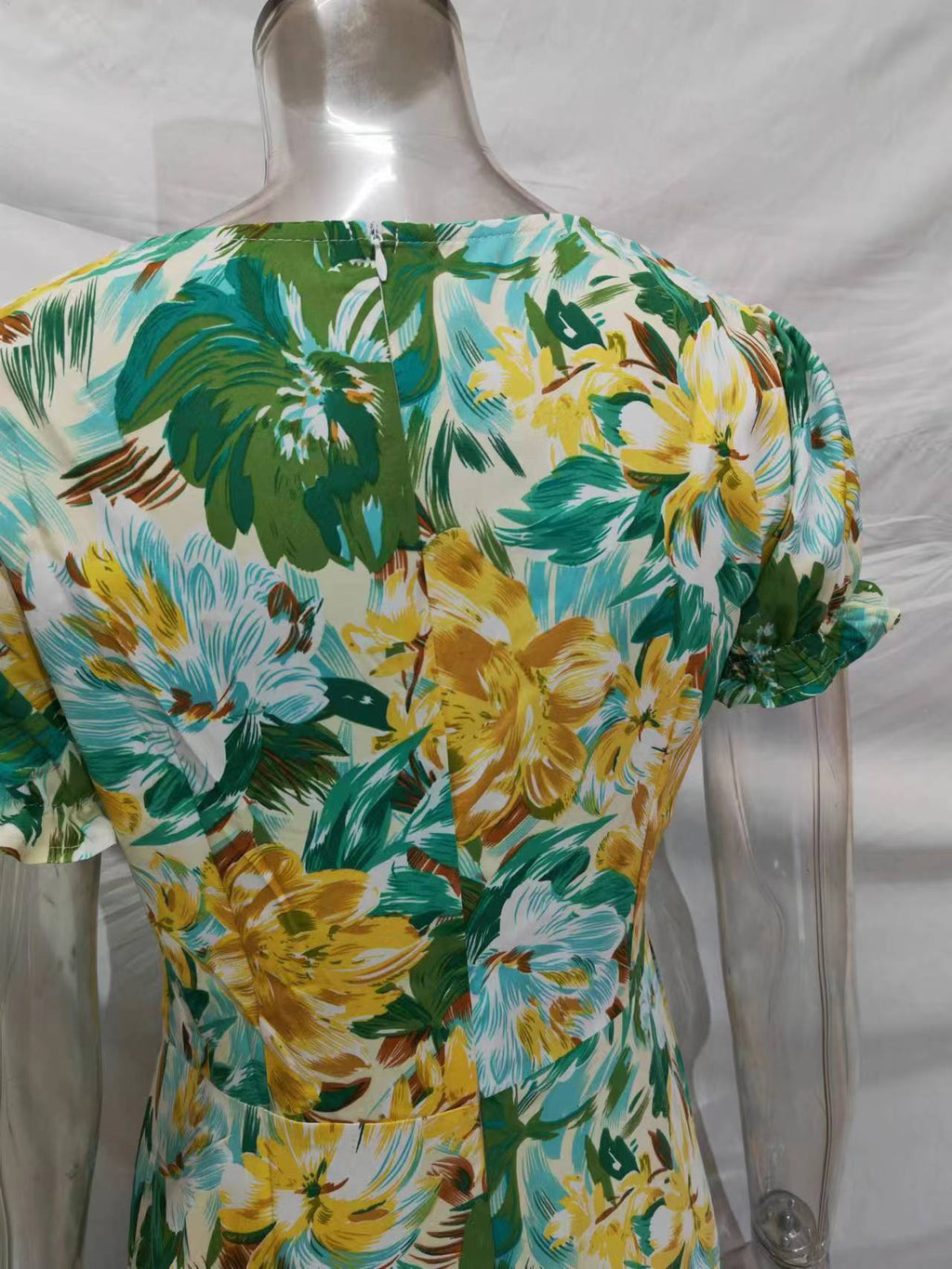 New Elegant Holiday French Print Short-Sleeve Long Dress