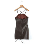 Women's Spaghetti-Strap Faux-Leather Cutout Ruched Mini Dress