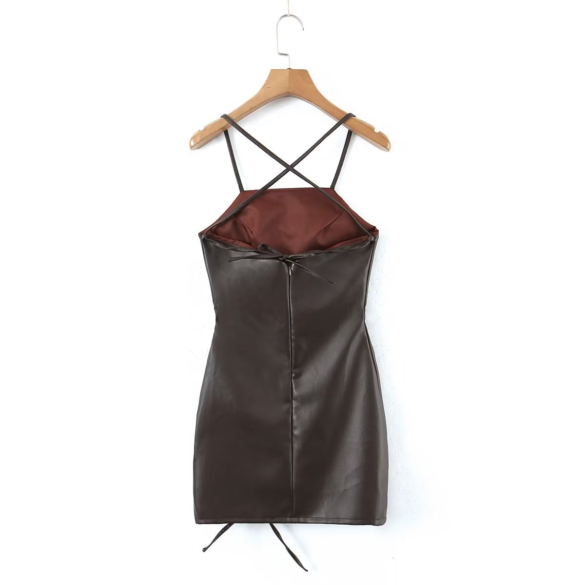 Women's Spaghetti-Strap Faux-Leather Cutout Ruched Mini Dress
