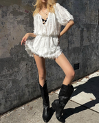 Women's Princess Petti Bubble Sleeve V Neck Dress