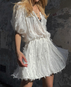 Women's Princess Petti Bubble Sleeve V Neck Dress