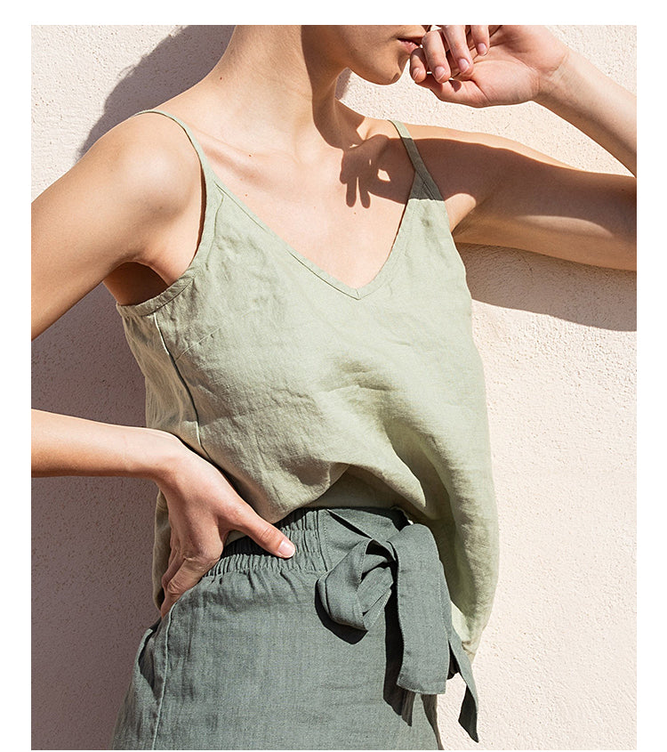 Women's Cotton Linen V-Neck Sleeveless Top