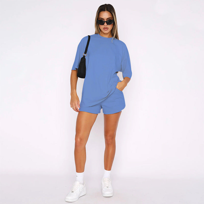 Women's Solid Color Round Neck Half Sleeve Pullover Top Women's Casual