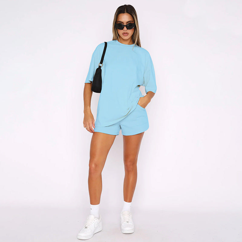 Women's Solid Color Round Neck Half Sleeve Pullover Top Women's Casual