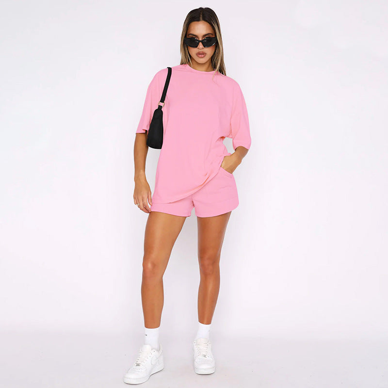 Women's Solid Color Round Neck Half Sleeve Pullover Top Women's Casual