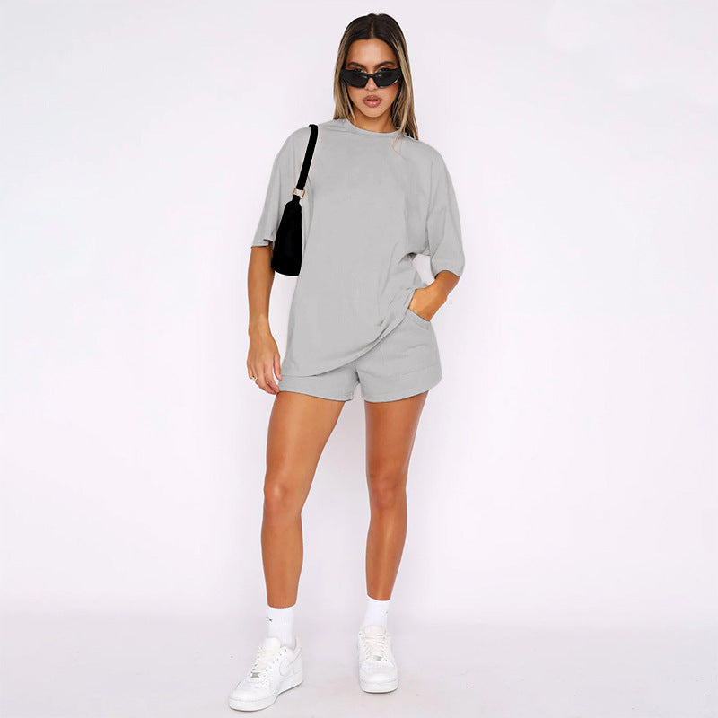 Women's Solid Color Round Neck Half Sleeve Pullover Top Women's Casual