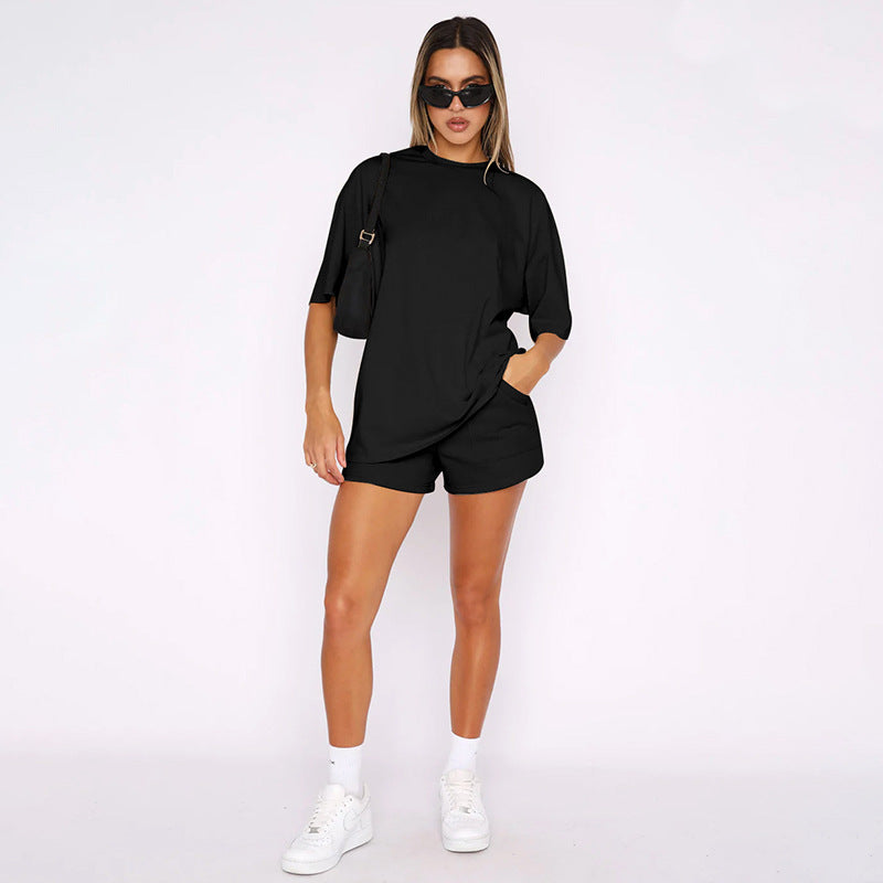 Women's Solid Color Round Neck Half Sleeve Pullover Top Women's Casual