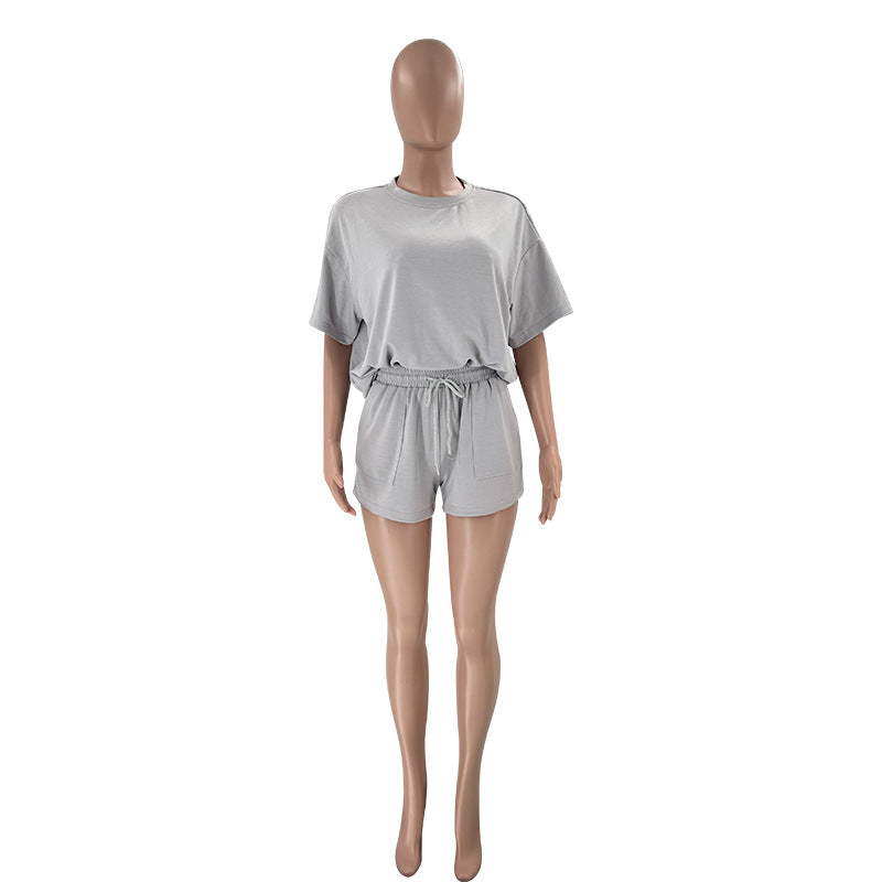 Women's Solid Color Round Neck Half Sleeve Pullover Top Women's Casual