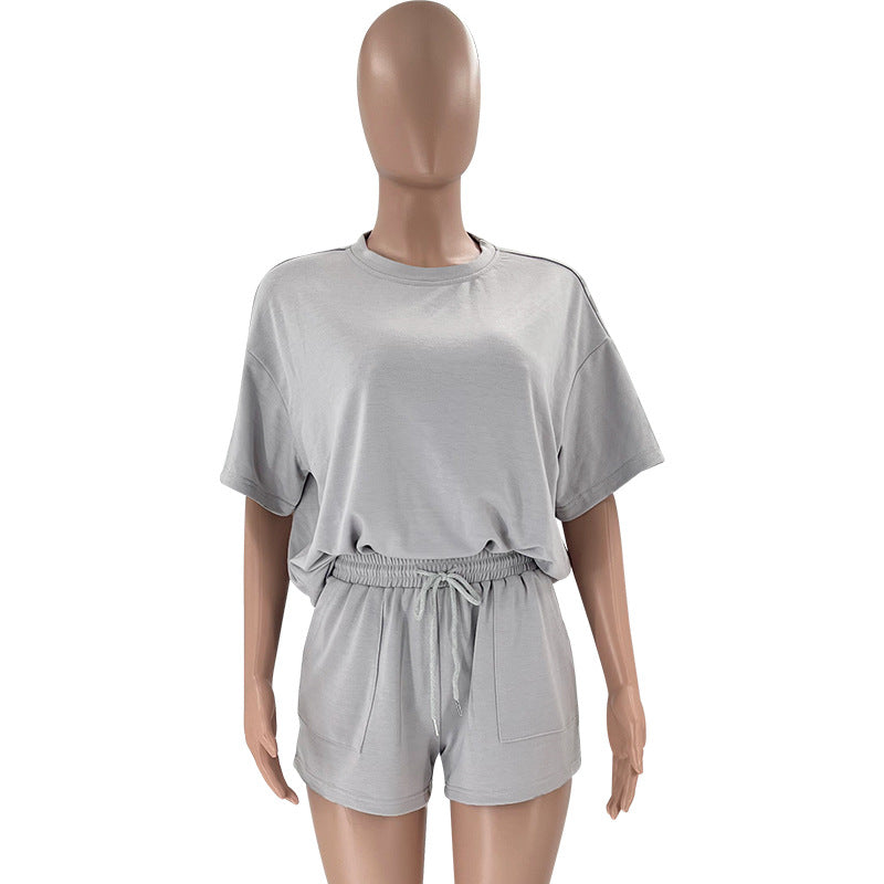 Women's Solid Color Round Neck Half Sleeve Pullover Top Women's Casual