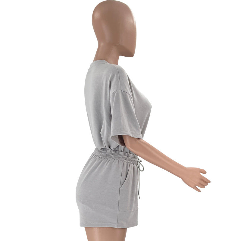 Women's Solid Color Round Neck Half Sleeve Pullover Top Women's Casual