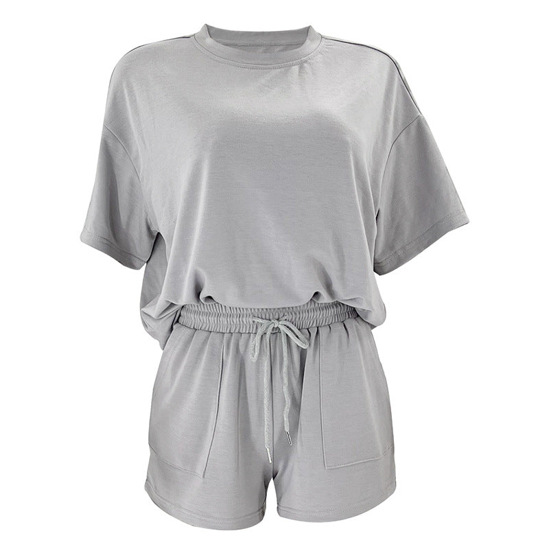 Women's Solid Color Round Neck Half Sleeve Pullover Top Women's Casual