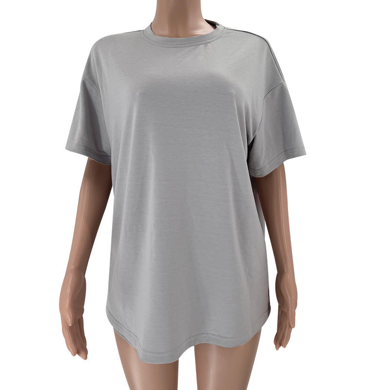 Women's Solid Color Round Neck Half Sleeve Pullover Top Women's Casual