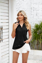 Women's Pleated U-Neck Short-Sleeve Top – Relaxed Tee