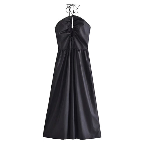 Summer Slim Fit Slimming French Black Halter Lace up Backless Dress Maxi Dress Women