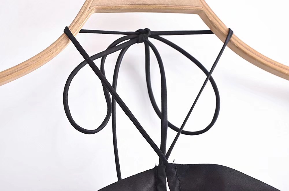 Women's Summer Slim Fit French Black Halter Lace Up Dress