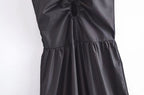 Women's Summer Slim Fit French Black Halter Lace Up Dress