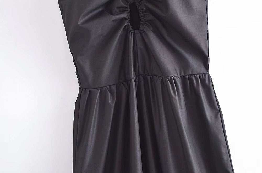 Women's Summer Slim Fit French Black Halter Lace Up Dress